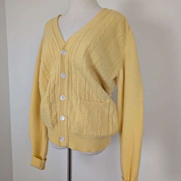90s Pure Virgin Wool Cardigan Cable Knit Button Up Long Sleeve V-neck Butter - Picture 12 of 12